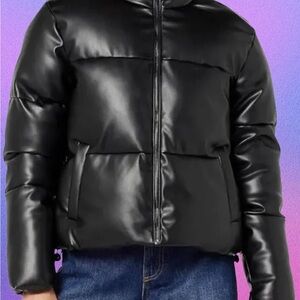 Woman’s The Drop Vegan Leather Priscilla Black Puffer Jacket